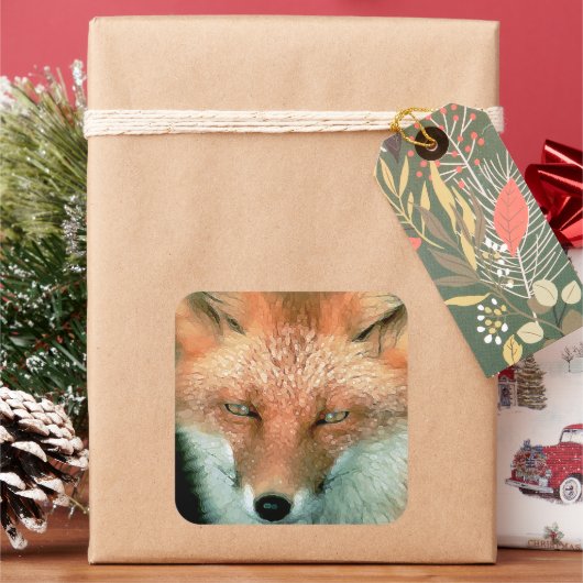 民俗アートキツネシール スクエアシール (クリスマス)