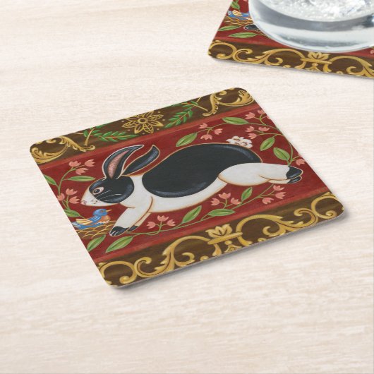 民俗ウサギ スクエアペーパーコースター (アングル)