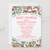 民俗カラフルベビーヴィンテージ鳥類シャワー 招待状 (正面)