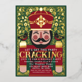 民俗ナッツクラッカーが割れるクリスマスホリデーパーティー 箔シーズンカード (正面)