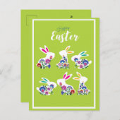 民俗ハッピーイースターブンニー春グリーン ポストカード (正面/裏面)