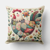 民俗パッチワークの花飾り付き雄鶏 クッション (正面)