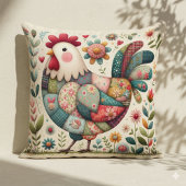 民俗パッチワークの花飾り付き雄鶏 クッション