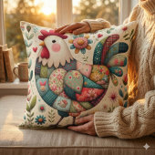 民俗パッチワークの花飾り付き雄鶏 クッション