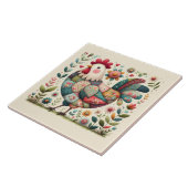 民俗パッチワークの花飾り付き雄鶏 タイル (側面)