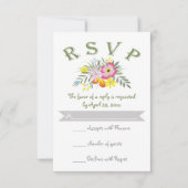 民俗ピンクの花フローラモダン結婚式RSVP 出欠カード (正面)