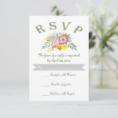 民俗ピンクの花フローラモダン結婚式RSVP 出欠カード (スタンド正面)