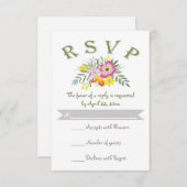 民俗ピンクの花フローラモダン結婚式RSVP 出欠カード (正面/裏面)