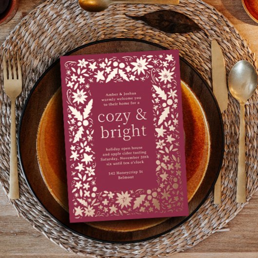 民俗フローラフレーム居心地の良い明るい秋のパーティー 箔シーズンカード