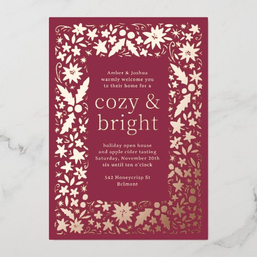 民俗フローラフレーム居心地の良い明るい秋のパーティー 箔シーズンカード (正面)