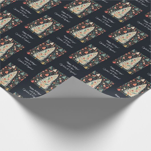 民俗文様クリスマスツリーバード花模様名 ラッピングペーパー (角)