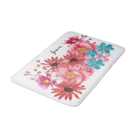 民俗的なモダンパーソナライズされた野花開花 バスマット (アングル)