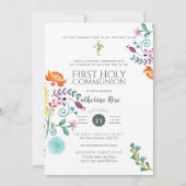 民俗的なワイルドフラワーホーリーコミュニオン招待状水彩 招待状 (正面)