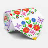 民俗的な模様の花 ネクタイ (ロール)