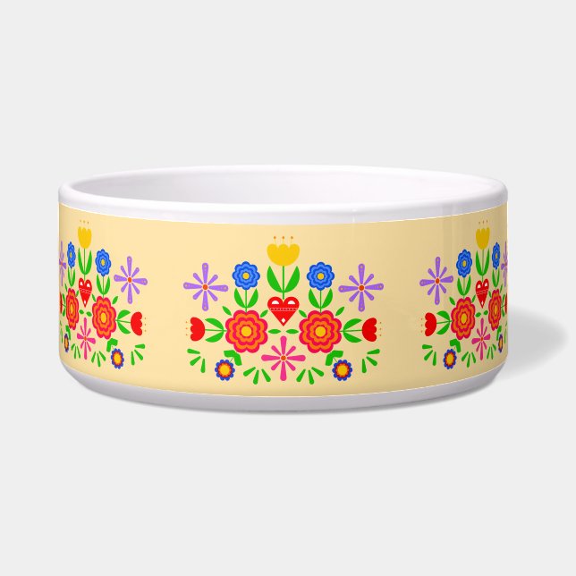 民俗的な模様の花 ボウル (正面)