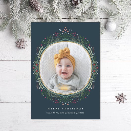 民俗的な野生の花のリースの写真 シーズンカード