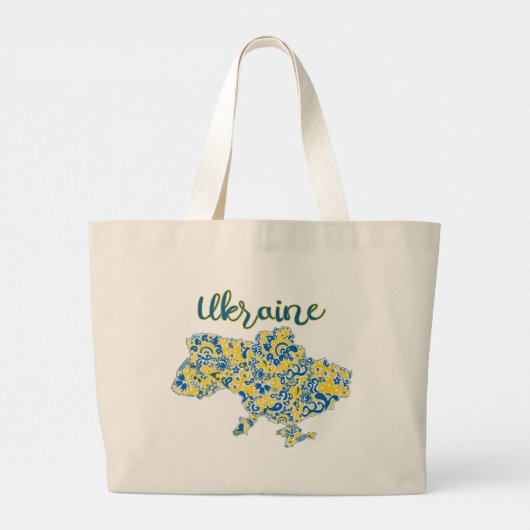 民俗的パターンとウクライナタイポグラフィ ラージトートバッグ (裏面)