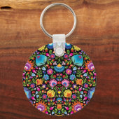 民俗花Wycinanki黒キーチェーン キーホルダー (正面)