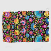 民俗花Wycinanki黒 ゴルフタオル (横)