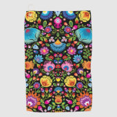 民俗花Wycinanki黒 ゴルフタオル (正面)