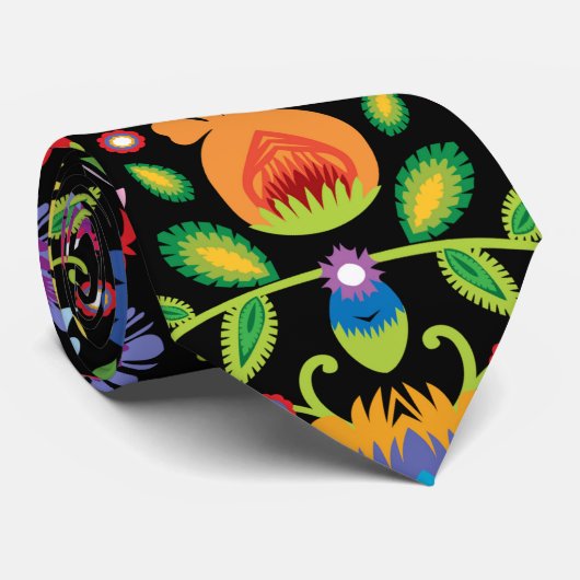 民俗花Wycinanki黒 ネクタイ (ロール)