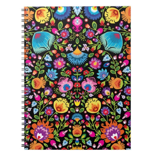 民俗花Wycinanki黒 ノートブック (正面)