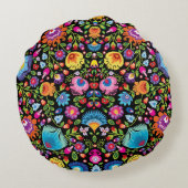 民俗花Wycinanki黒 ラウンドクッション (裏面)