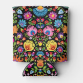 民俗花Wycinanki黒 缶クーラー (正面)