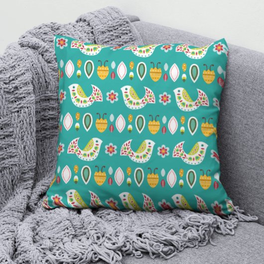 民俗鳥のパターン クッション