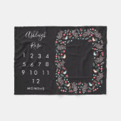 民俗鳥及び花のベビーの月例マイル標石 フリースブランケット (正面(横))