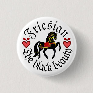 民俗FriesianまたはFriesianの赤い金ゴールドの黒の種馬 缶バッジ