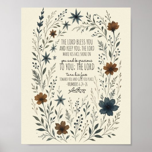 民数記6:24-26 祈祷の祝福 ヴィンテージ フラワーリング ポスター (正面)