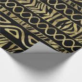 民族およびアニマルプリントパターン黒および金ゴールド ラッピングペーパー (角)