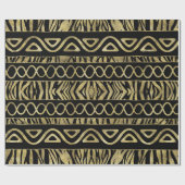 民族およびアニマルプリントパターン黒および金ゴールド ラッピングペーパー (フラット)