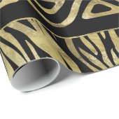 民族およびアニマルプリントパターン黒および金ゴールド ラッピングペーパー (ロールコーナー)