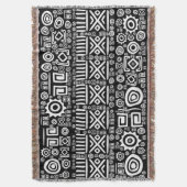 民族のアフリカパターン白黒#3 スローブランケット (正面縦)