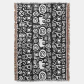 民族のアフリカパターン白黒#4 スローブランケット (正面縦)