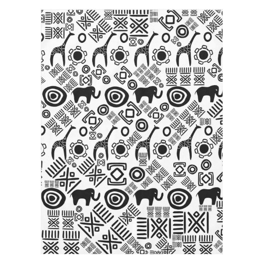 民族のアフリカパターン白黒#5 テーブルクロス (正面)