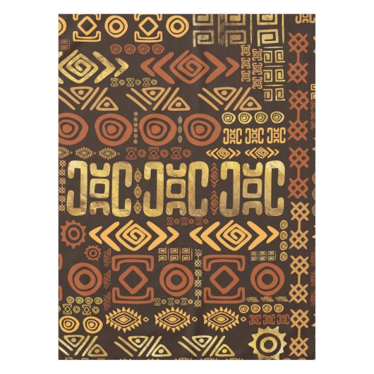 民族のアフリカパターン茶色および金#11 テーブルクロス (正面)