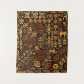 民族のアフリカパターン茶色および金#12 タペストリー (正面)