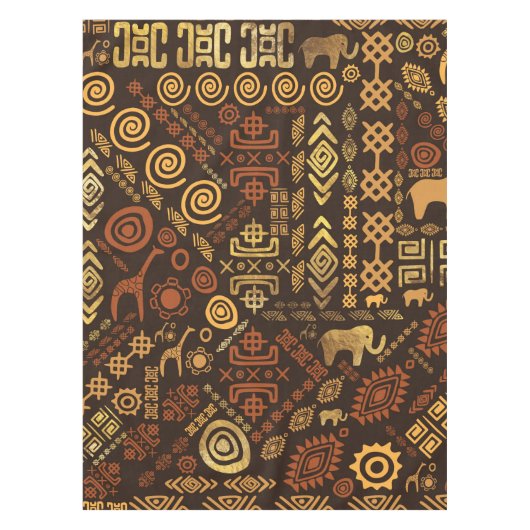 民族のアフリカパターン茶色および金#12 テーブルクロス (正面)