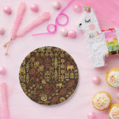 民族のアフリカパターン茶色および金#12 ペーパープレート (パーティー)