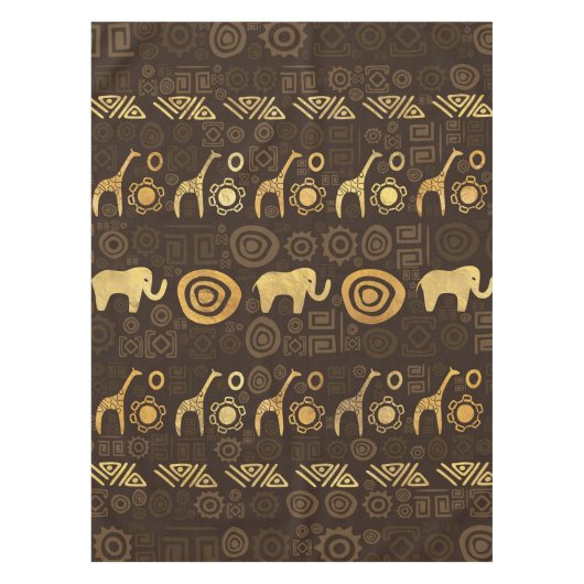 民族のアフリカパターン茶色および金#1 テーブルクロス (正面)