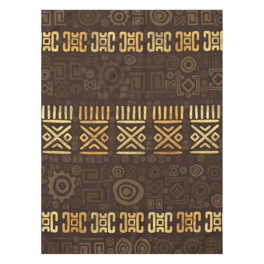 民族のアフリカパターン茶色および金#2 テーブルクロス (正面)