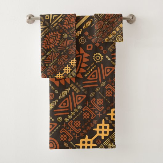 民族のアフリカパターン茶色および金#5 バスタオルセット (インサイチュ)