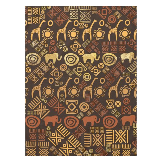 民族のアフリカパターン茶色および金#7 テーブルクロス (正面)