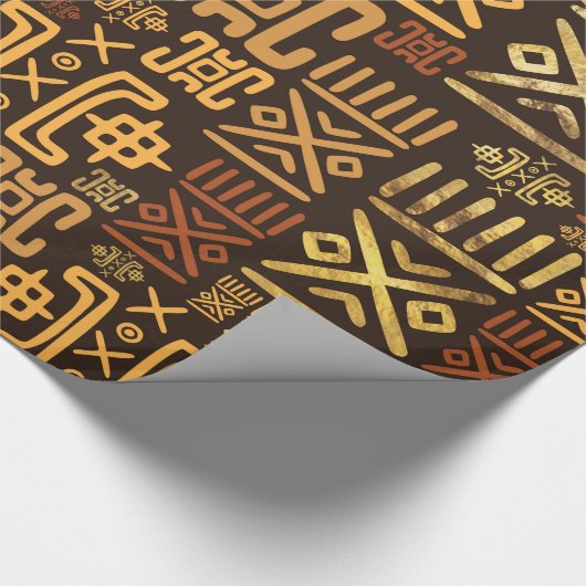 民族のアフリカパターン茶色および金#8 ラッピングペーパー (角)