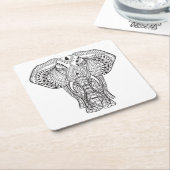 民族のインドゾウ スクエアペーパーコースター (アングル)