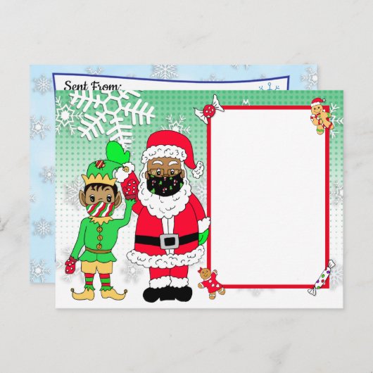 民族のサンタとエルフのフェイスマスク サンタからの手紙 シーズンポストカード (正面/裏面)
