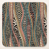 民族のスタイルの抽象的なパターン スクエアペーパーコースター (正面)